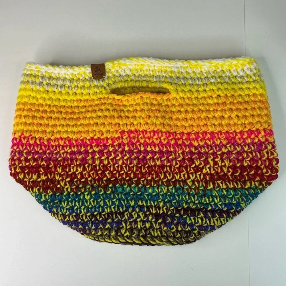 Handcrafted Multicolor Crochet Scrap Woven Tote Bag Basket Storage Handmade Knit